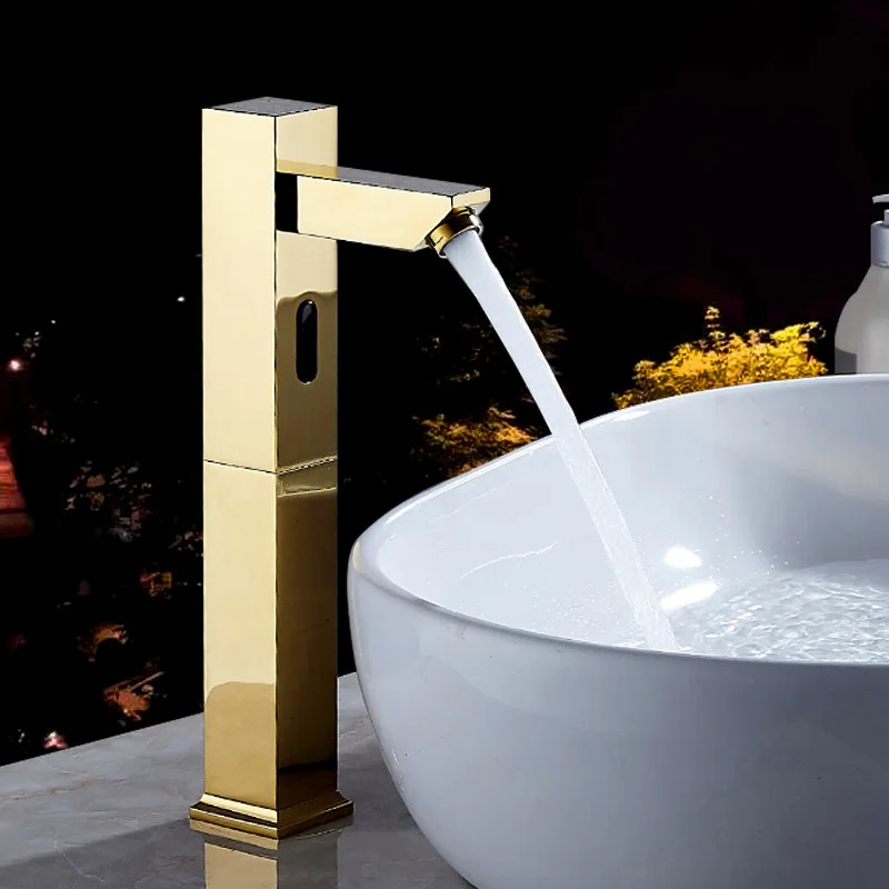 Luxury Design ห้องน้ำ Touchless อัตโนมัติก๊อกน้ำประหยัดน้ำสมาร์ท Sensor Gold ก๊อกน้ำ