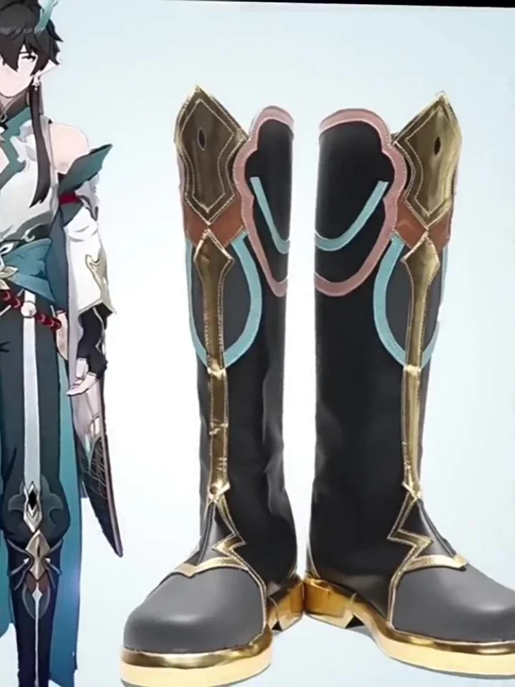Anime Honkai:Star Rail Imbibitor Lunae dan Heng Hoge Laarzen Pu Lederen Metalen Gesp Gaashakken Laarzen Cosplay Schoenen Voor Jongens Meisjes