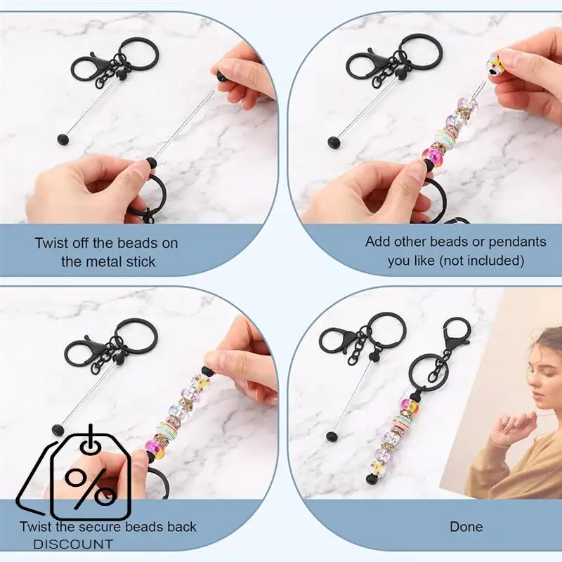 ABBN-24 PCS Beadable Keychain Bars Bulk Metal Beaded Keychain Zinc Alloy For Beads DIY Blank Keychain For Bead Keychain Crafts B