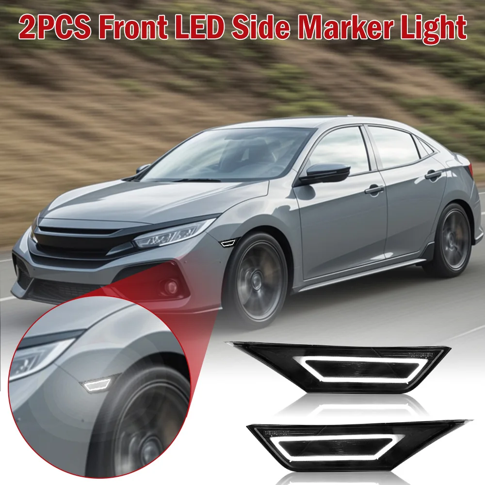 

2Pcs LED Side Marker 10th Gen 911 Carrera Style Light Bar Smoke Front Bumper Light For Honda Civic Sedan Hatchback 2016-2021