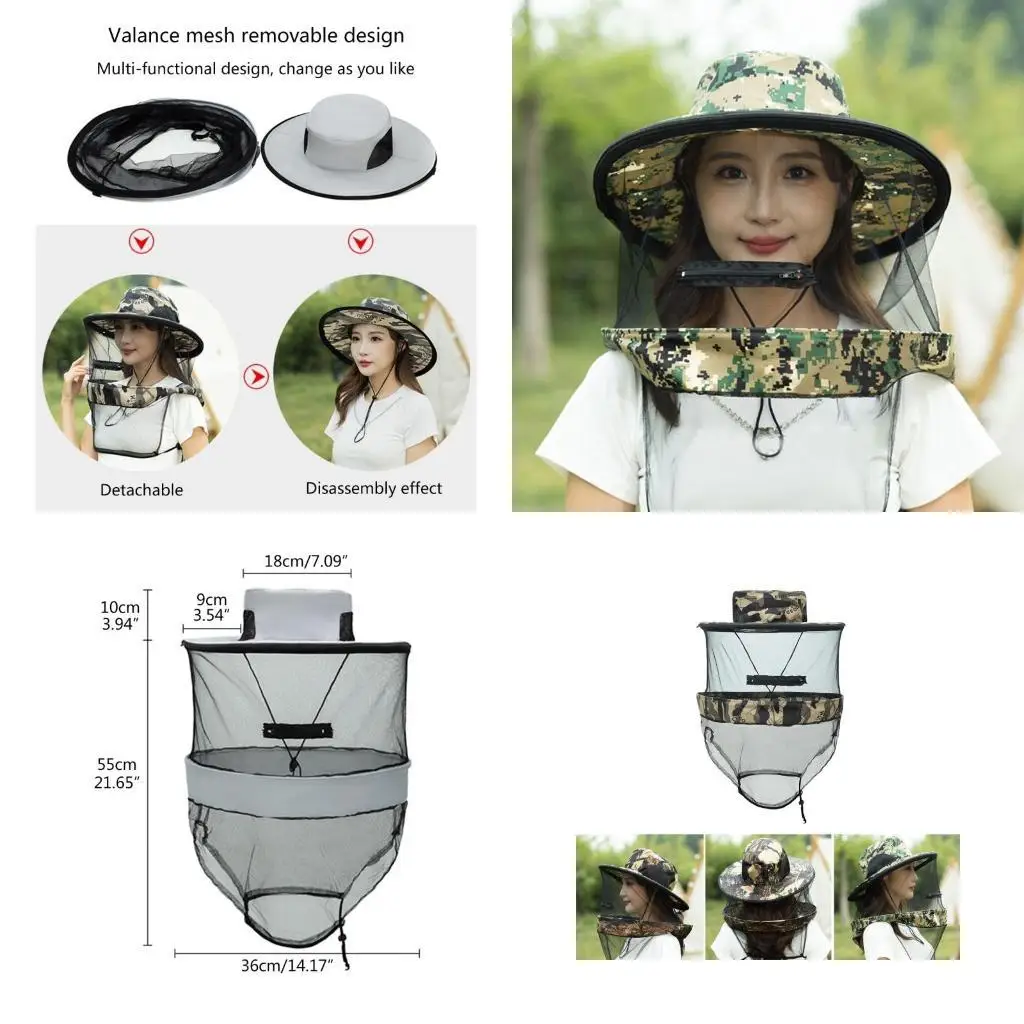 

Y1UC Outdoor Detachable Mesh Beekeeping Hat Mosquitoes Head Net Hat Fishing Hat