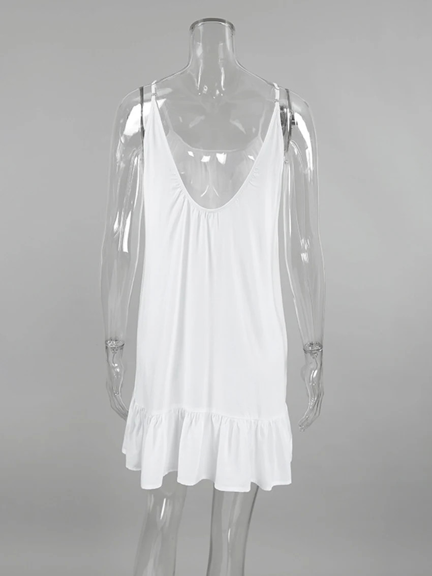 Marthaqiqi Loose Ladies Sleepwear Sexy Spaghetti Strap Nightgown Backless Nightwear Sleeveless Sleepwear Mini Dress Home Clothes