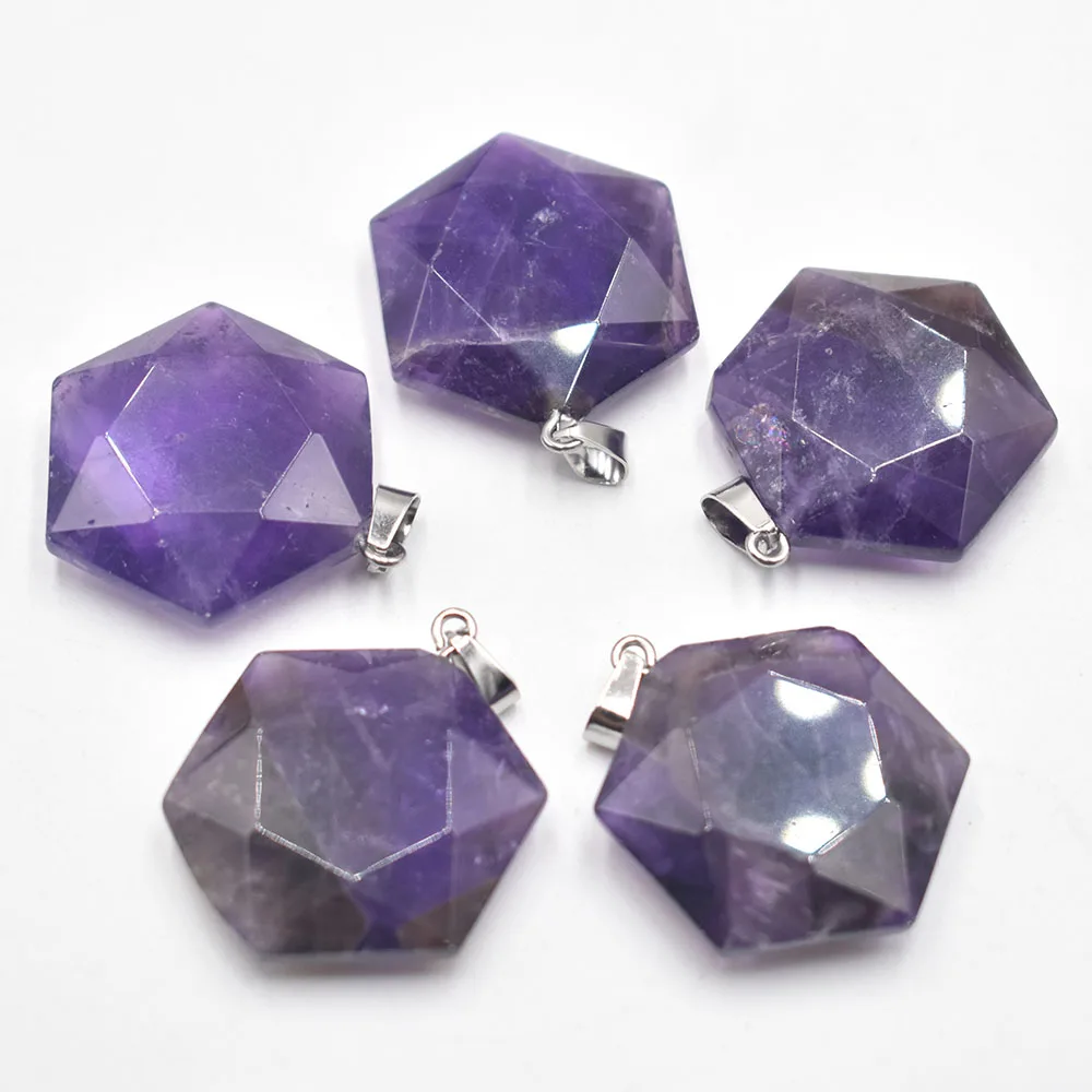 Natural stone amethysts Necklace Pendant Polygon Shape Pendant for Jewelry Making DIY Necklace Wholesale 6pcs/lot free shipping