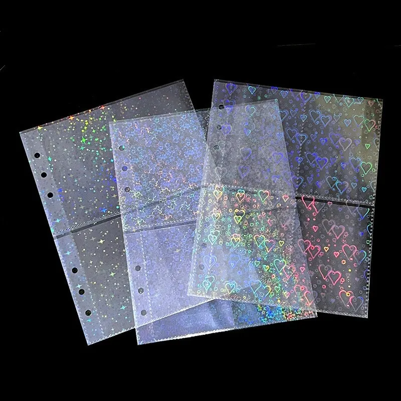 A5 laser 1 2 4 bolsos coração arco-íris pixel estrelas forma Folhas transparentes holográficas para A5 álbum ídolo estrela cartões de armazenamento foto