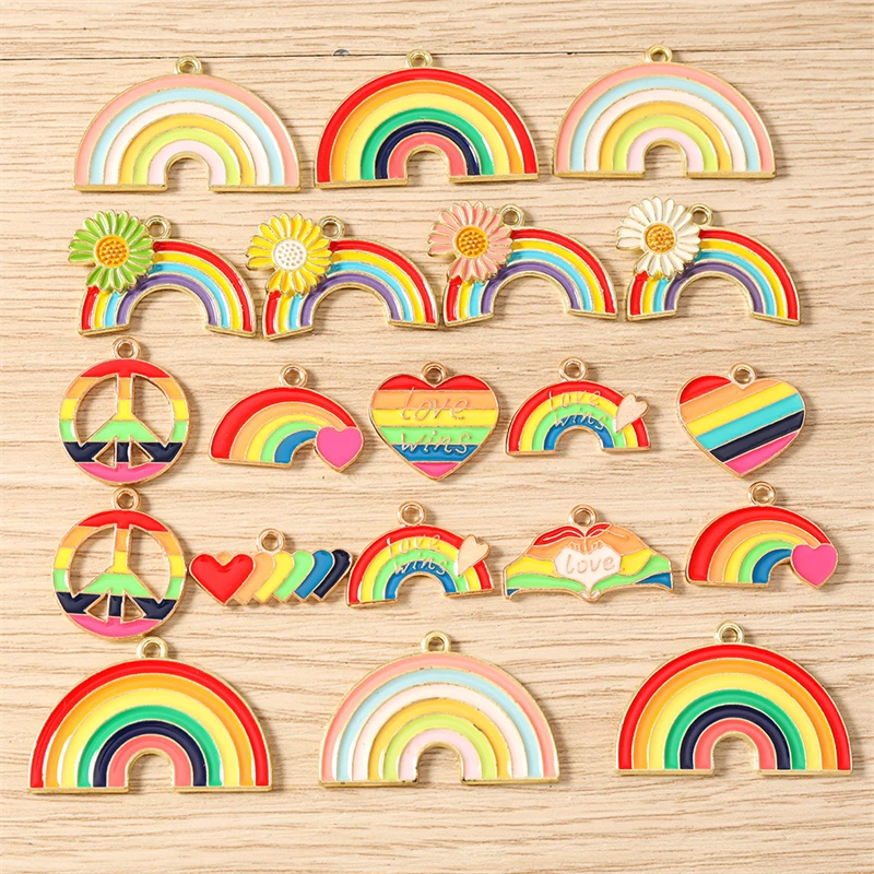 10 Stück niedliche bunte Regenbogen-Liebesherz-Anhänger für die Herstellung von Halsketten, Ohrringen, Armbändern, DIY-Handwerk, Schmuckzubehör – Detail 1