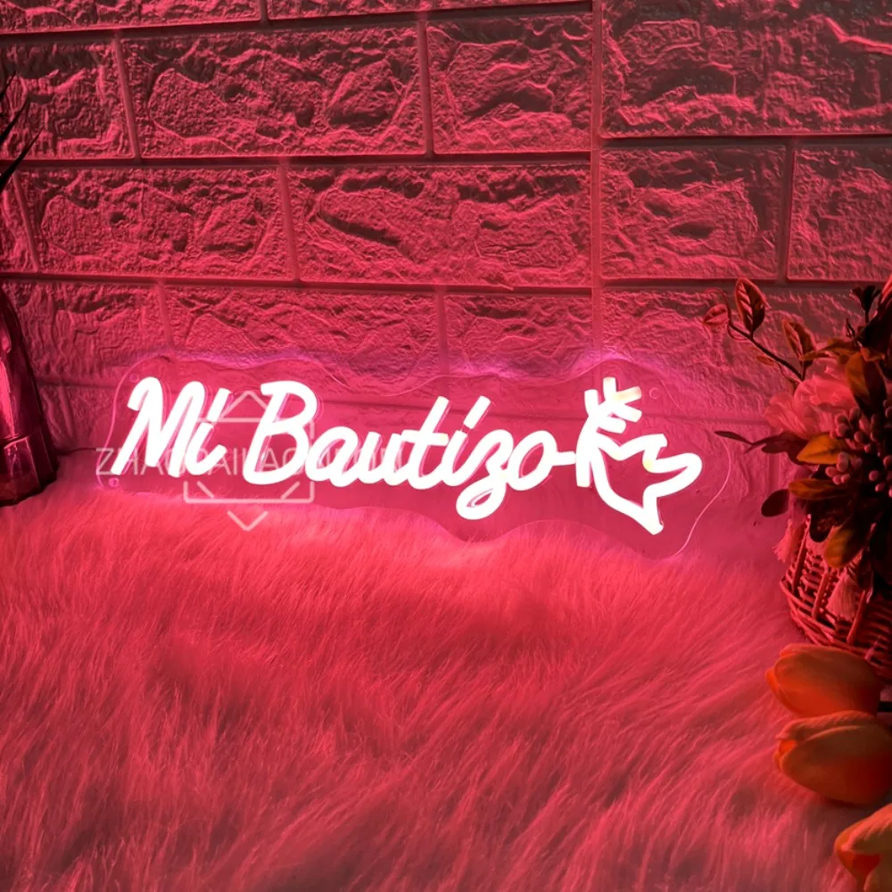 

Mi Bautizo неоновая светодиодная вывеска на стену для дома, комнаты, церковного декора, светодиодная неоновая вывеска для вечеринки, украшения для крещения, знаки, подарки на день рождения