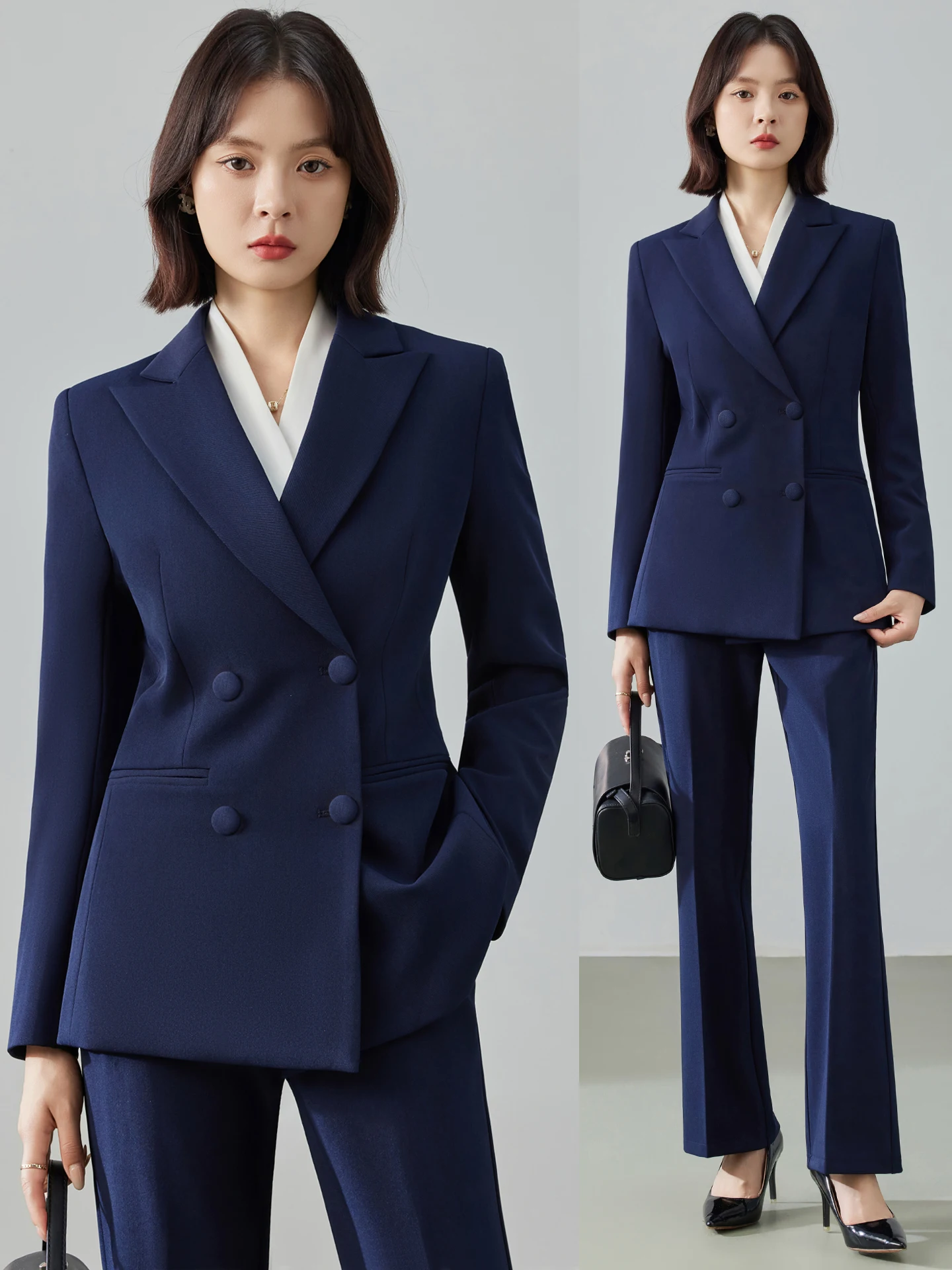 

Костюмный комплект для женщин цвета кобальтовый синий: деловой стиль, для собеседований, работы, профессионального образа, с длинными рукавами, на пуговицах, с карманами