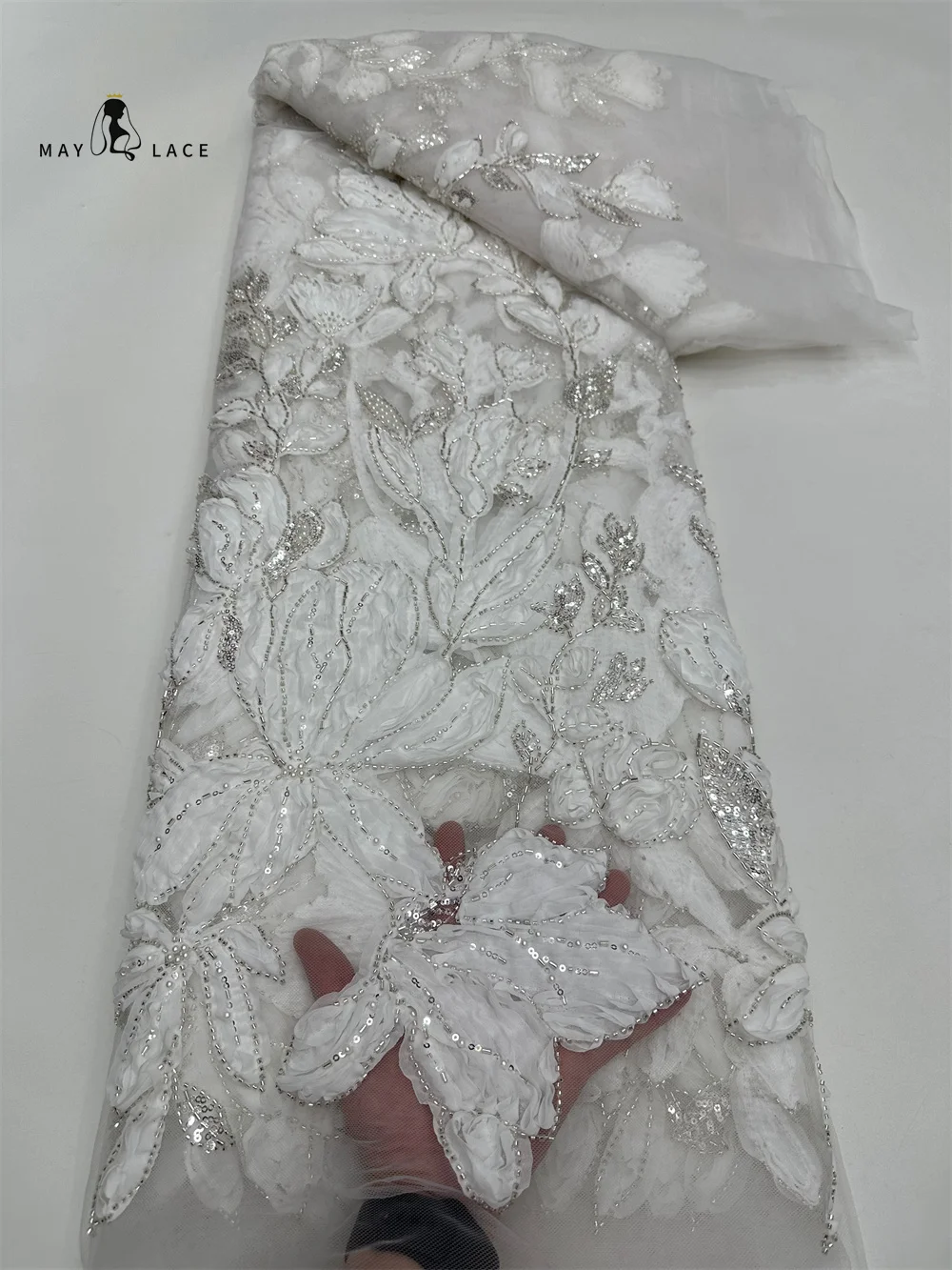 

Африканская кружевная ткань 2025 г., 3D вышивка с блестками, нигерийская свадебная ткань для жениха, высокое качество, французский тюль, кружевная ткань для свадебных платьев