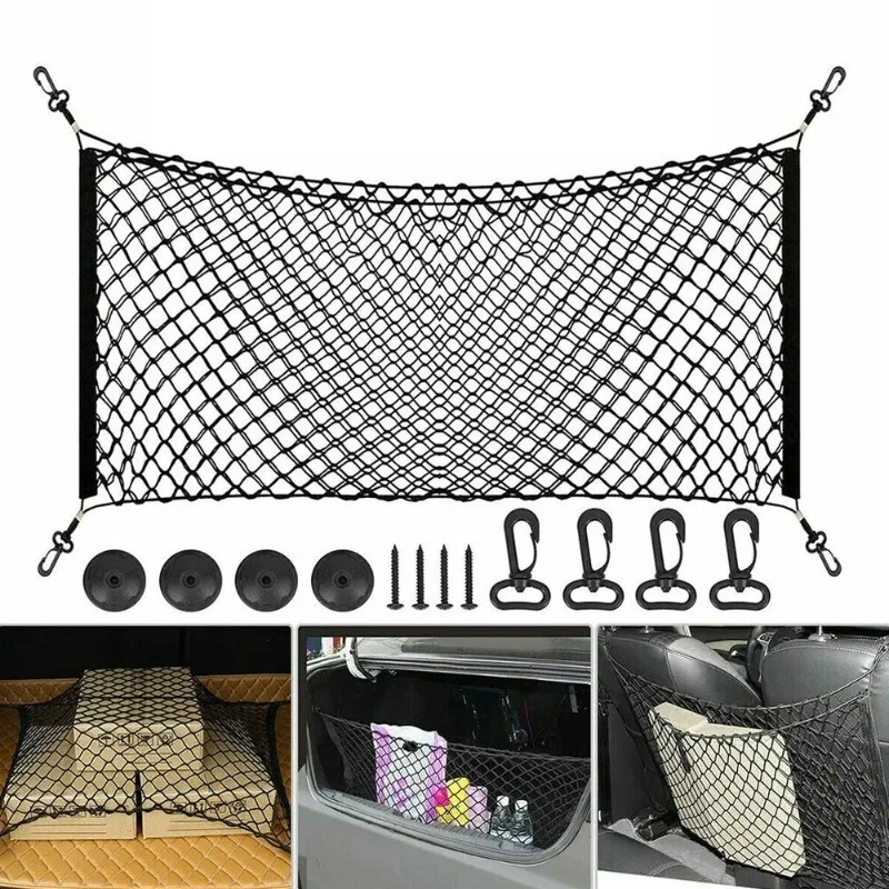 Universal Large Car Cargo Net Nylon Elastic Mesh Luggage Cargo Storage Pickup Tidy Net for Van SUV Truck Mesh Network Pocket