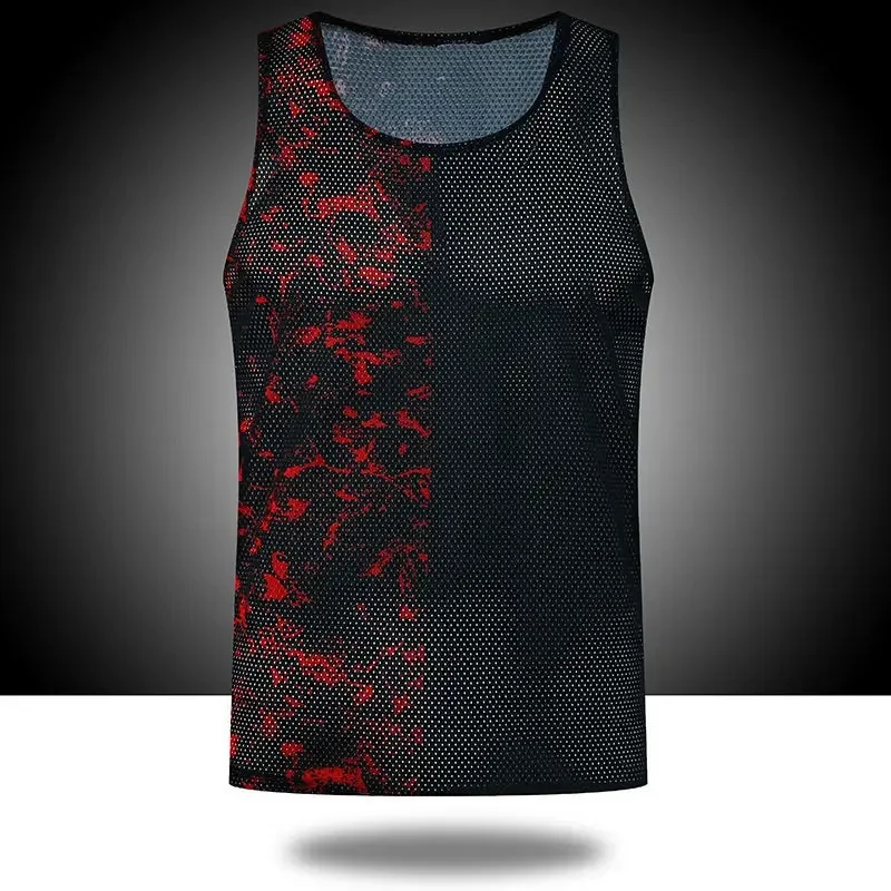 

Men Casual Sport Vests Quick Dry Breathable Fitness Running Gym Sleeveless Mesh Workout Vests Prints Bodybuilding Muscle Singlet