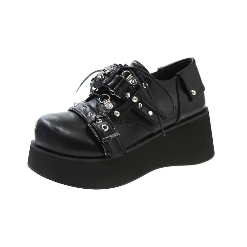 Japanese Kawaii Punk Goth Chunky Platform Pumps Women Bowtie Wedges Mary Jane Lolita Shoes Woman Heart Ankle Buckle Black Shoes