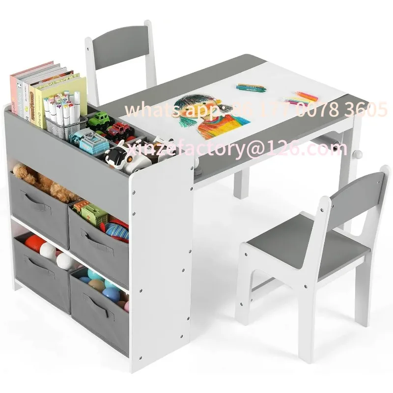

Customizable 2 in1 Children Table and Chair Art Table Wooden Children Play Activity Drawing Kids Wooden Craft Table with Storage