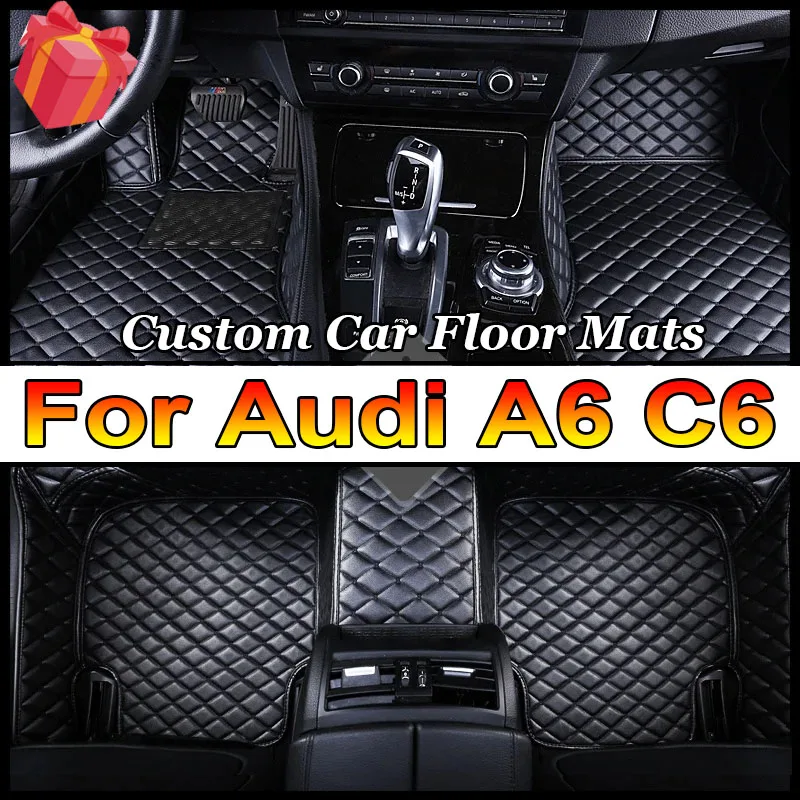 Car Floor Mats For Audi A6 C6 4F 2004~2011 Carpet Luxury Leather Mat Full Set Durable Rug Auto Interior Parts Car Accessories