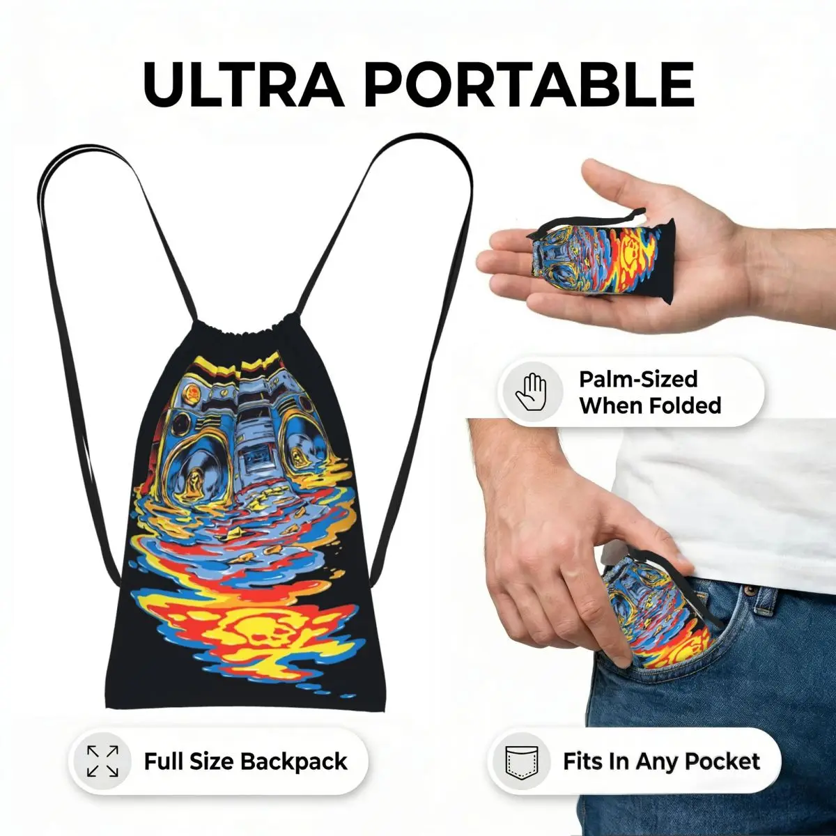 Color Graffiti Radio Backpacks Portable Drawstring Bags Sports Bag Book Bags for Man Woman School view 6
