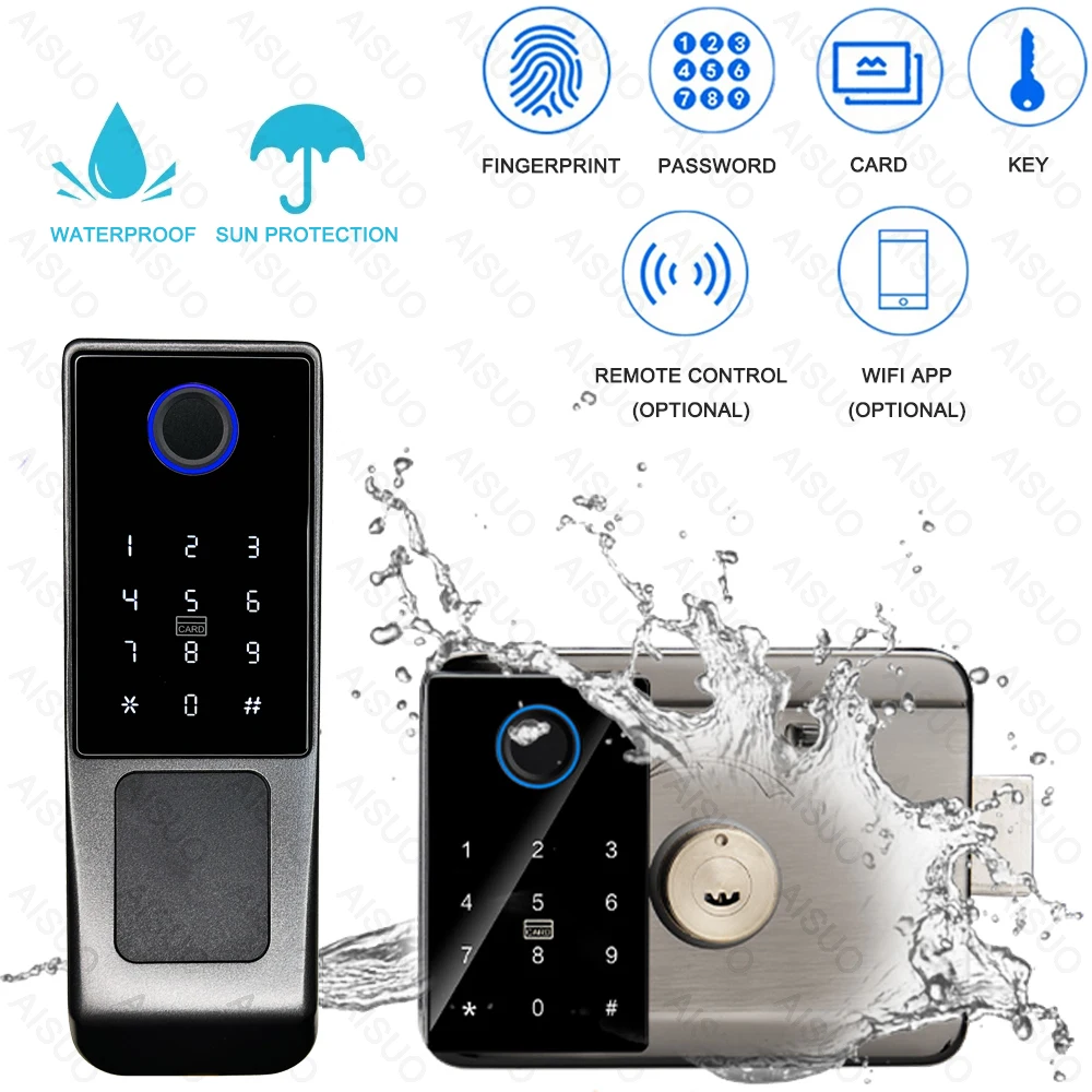 TUYA Waterproof WIFI Electric Digital Fingerprint Door Lock TT Lock Remote Unlock Cerradura Inteligente Digital Tuay Smart Lock