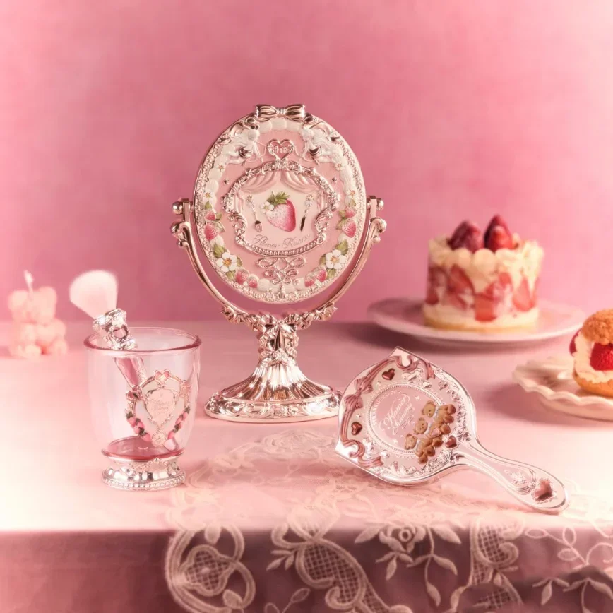 Flower Knows 9th Anniversary  3pcs Makeup Tool Kit Desktop Mirror Air Cushion Comb Brush Bucket