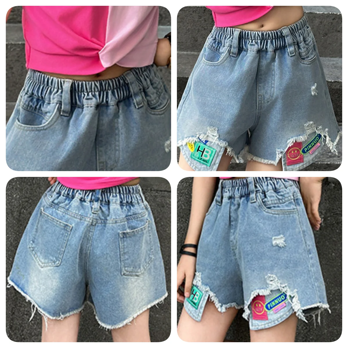 Fashion Baby Girl Shorts Kids Casual Blue Jeans With Pocket Design Girl Trousers Kids Short Pants Toddler Blue Denim Ages 4-14Y