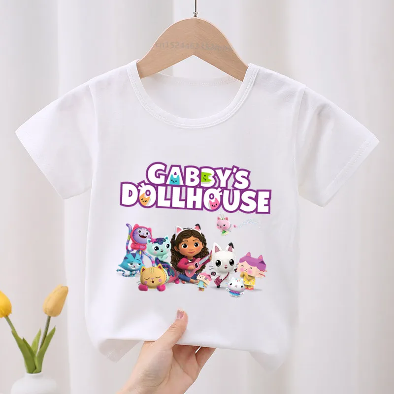 Cute Gabbys Doll House Cartoon Kids T-shirt Children's Clothes 2023 Summer Cute Baby Girls Clothing Boys Short Sleeve T shirts