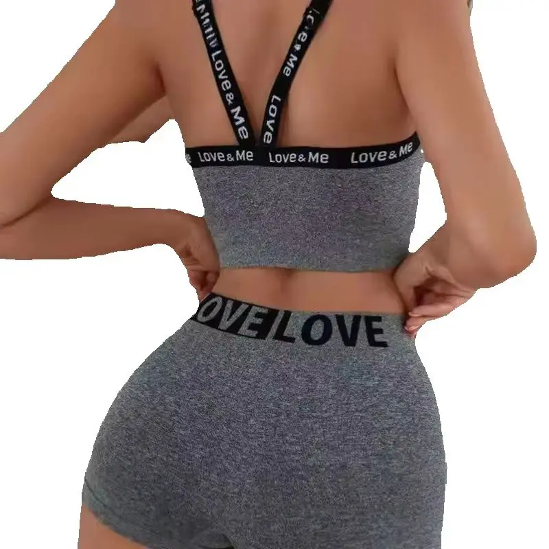 Letters Slim Shorts Camisoles Women's Matching Sets Sport Vintage Backless Sexy Cheap Clothes Tanks Tops Gym 2 Pieces Set Woman
