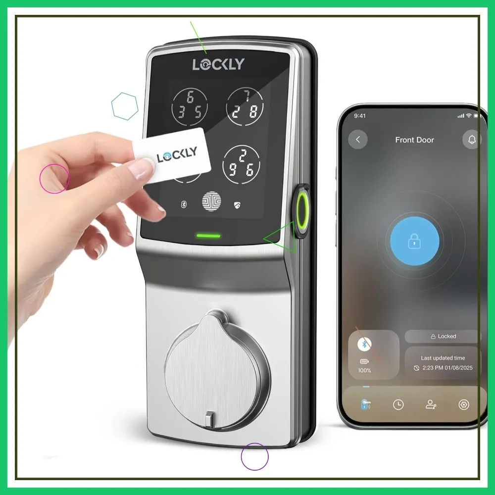 

Smart Lock Keyless Entry Door Lock with RFID Card, PIN Genie Keypad, 3D Biometric Fingerprint Sensor, Auto Lock