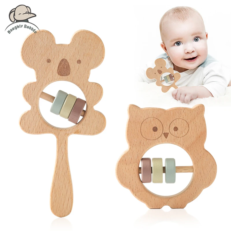 

Baby Cute Koala Rattle Natural Wood Safe Teether Toys Babies Newborn Accessories Handbells Baby Toddler Educational Toys