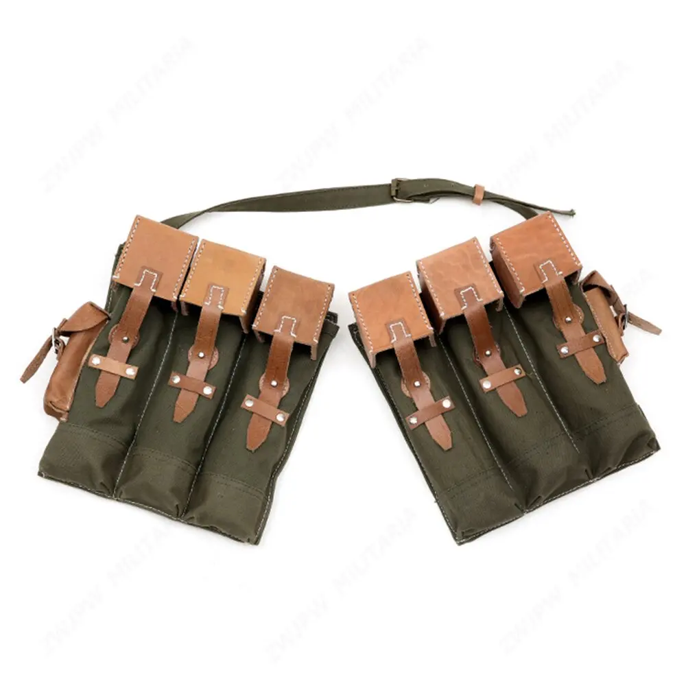 WW2 MP44 Hunting Ammo Pouch Pair Green Canvas & Leather  DE10210