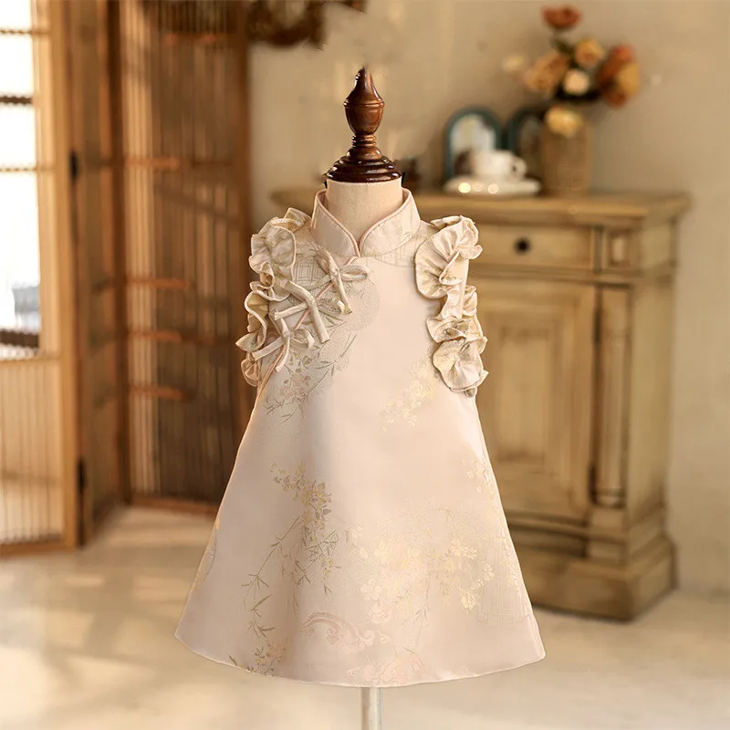 

Flower Girl Cheongsam Dress Summer 2025 Princess Gown Baby Girl's Sleeveless Birthday Dress Child Wedding Party Clothes 4 6 Year