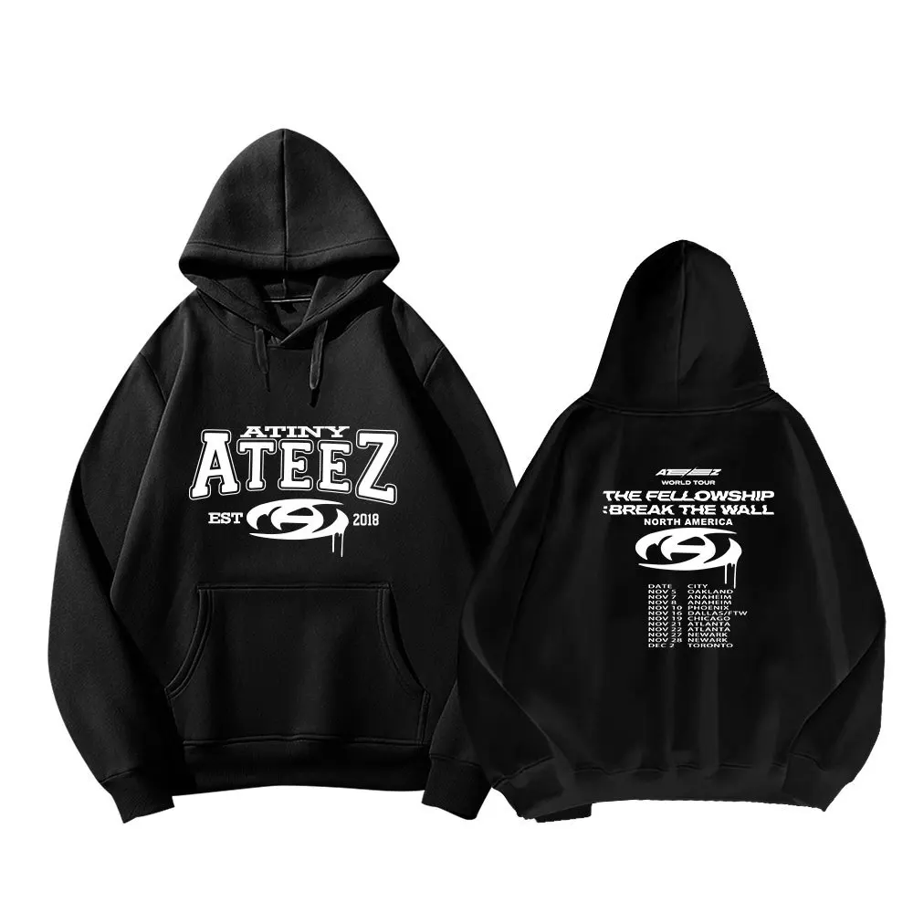 

KPOP ATEEZ BREAK THE WALL World Tour Hoodies Fashion Letter Printed Casual Hooded Sweater Fans Support Clothes ATINY Gifts