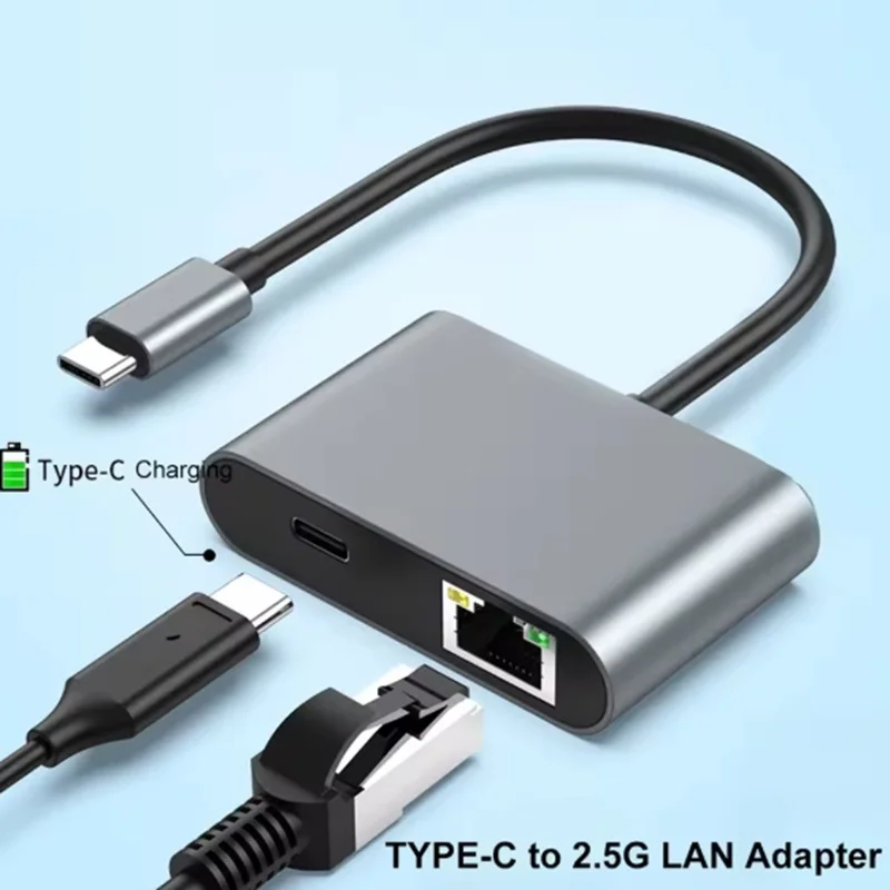 Type C USB C to Ethernet Adapter 100W Charging 2.5Gbps Network Card Type C to RJ45 2500Mbps Network Card For Laptop Computer