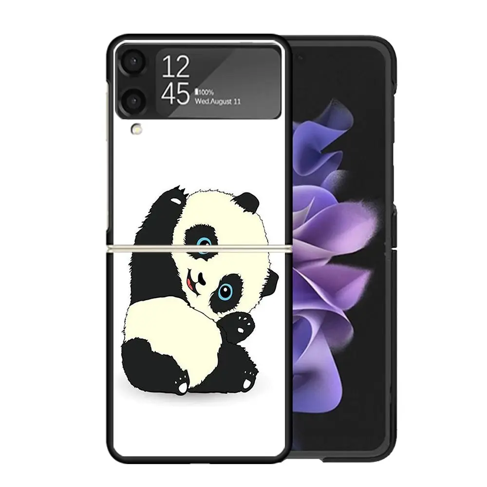 Funda de teléfono transparente con dibujo de oso Panda para Samsung Z Flip 5 4 3 Galaxy ZFlip 6 5G, funda dura con estampado a prueba de golpes, funda de TPU para PC