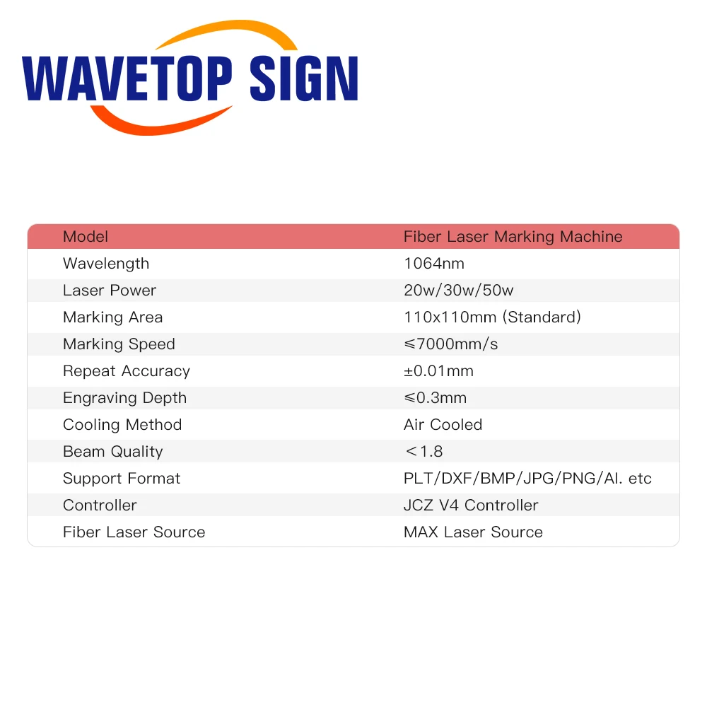 WaveTopSign 20-50W macchina per marcatura Laser a fibra MAX 110*110-300*300 Area di lavoro per marcatura fai da te metallo acciaio inossidabile