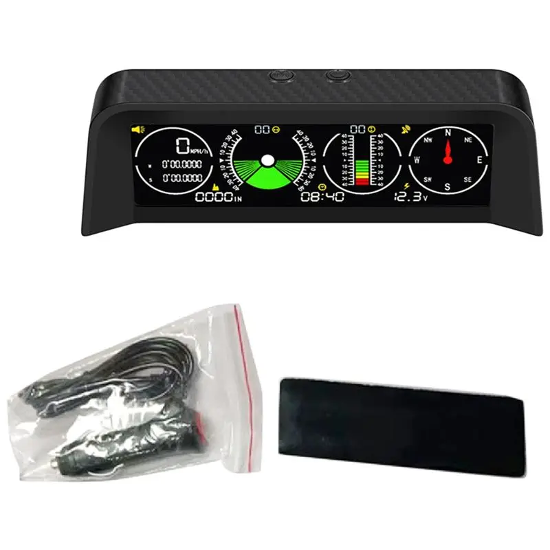 Compact Car Gps Head Up Display Speed Slope Meter Inclinometer Car Compass Automotive Hud Pitch Tilt Angle Protractor Clock