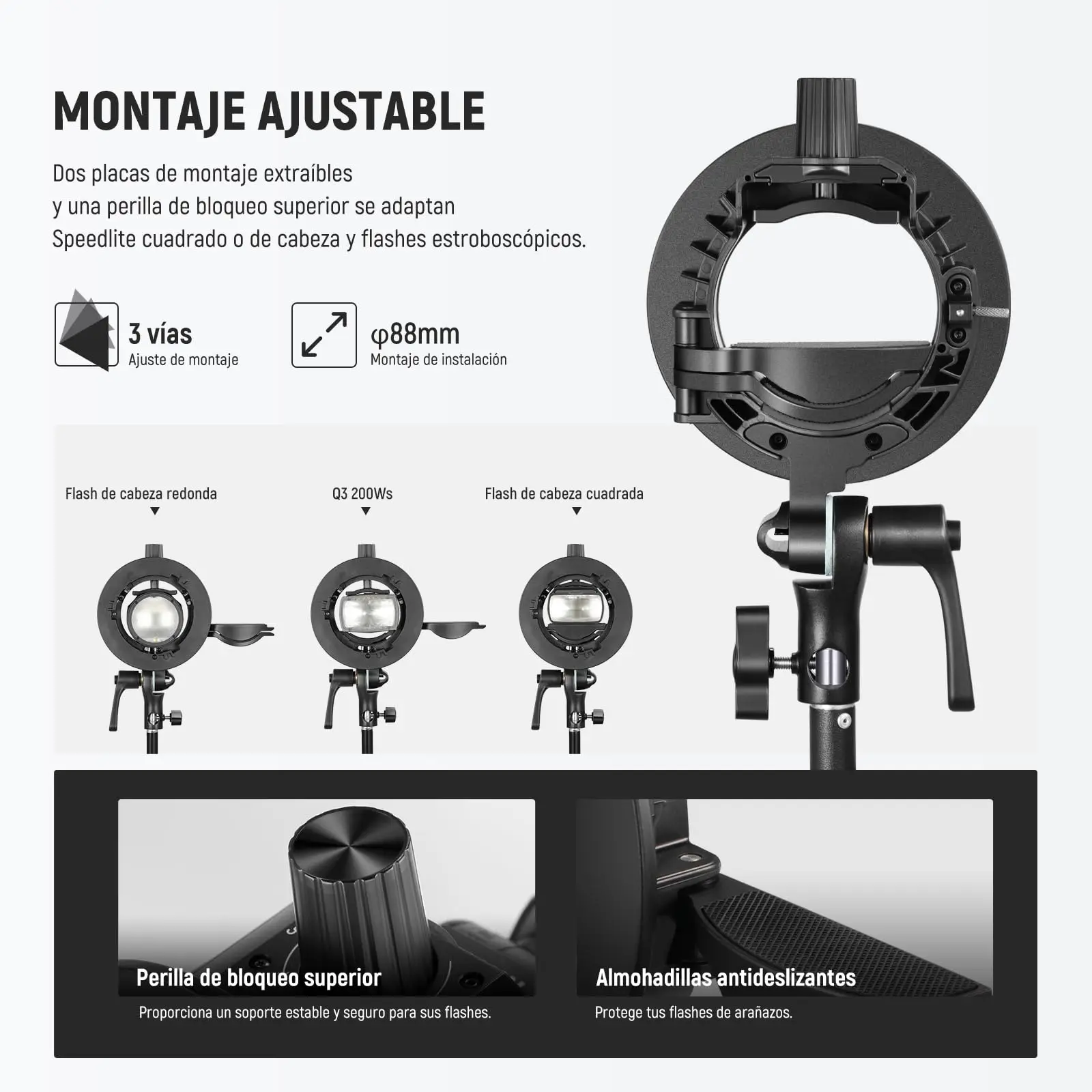NEEWER S Type Bracket Holder for Z2 Z1 Z760 NW760 NW700 TT560 Q3 Square Head Round Head Flash Speedlite for Godox AD200Pro V1