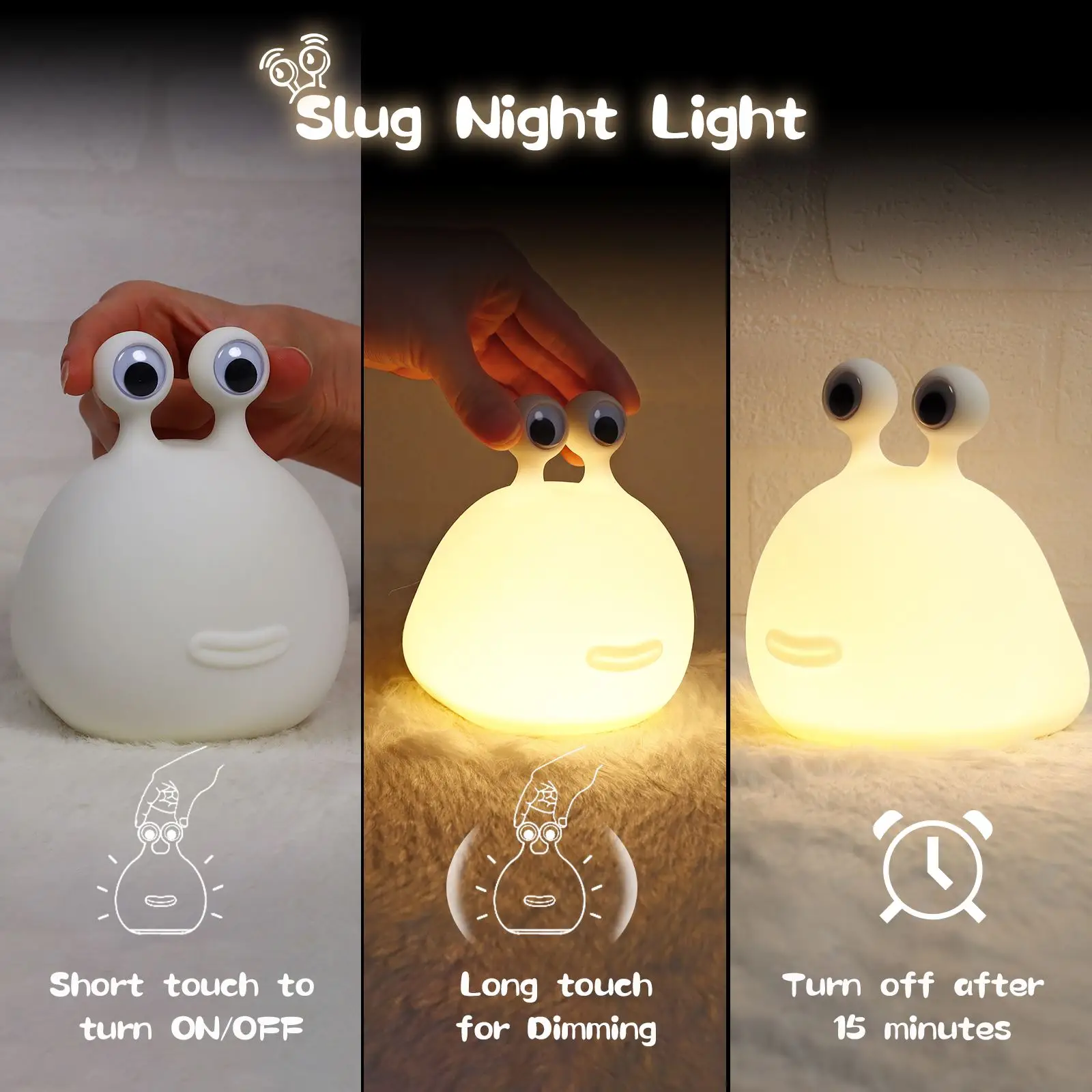 Imagem -05 - Led Night Light com Usb Recarregável Lâmpada de Dormir Slug Bonito Silicone Lâmpadas do Berçário Quarto Presentes de Aniversário Decoração do Natal