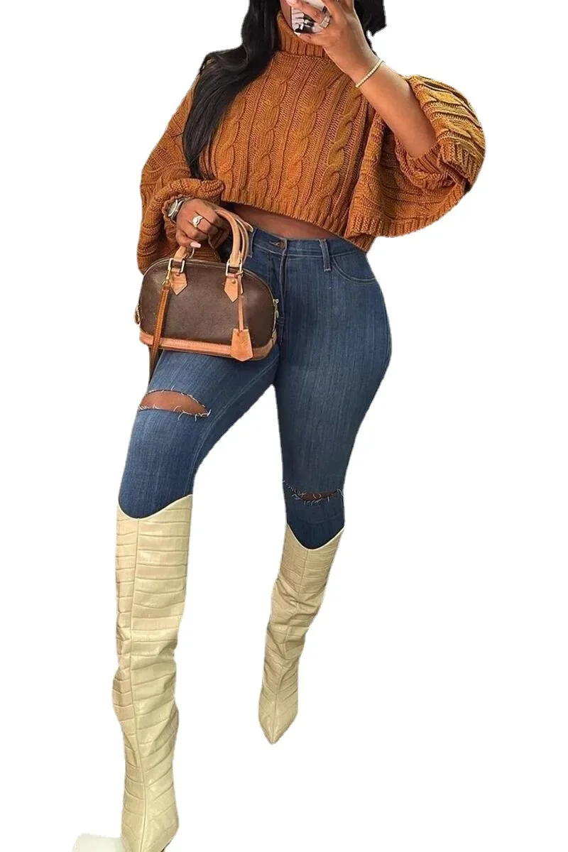 Sexy Short Sweaters 2023 Autumn Women Winter Turtleneck Sweater Pullover Knitwear Long Sleeve Cropped Jumper Cape Knitted Shawl
