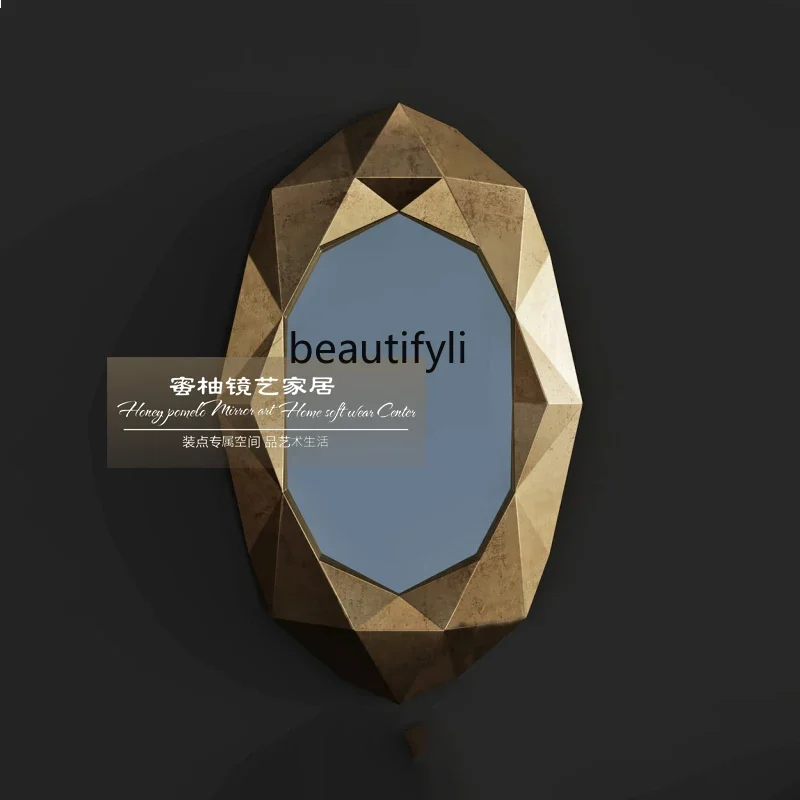 Nordic three-dimensional oval wall-mounted enigma mirror irregular dining side mirror American model room decorative mirror