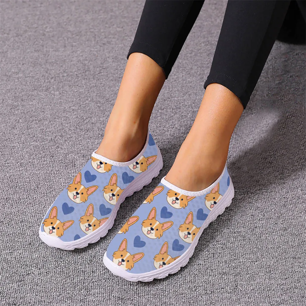 Kawaii Cartoon Corgi Pattern Brand Design Women Spring Autumn Tennis Shoes Durable Round Toe Shock Absorption Female Sneakers