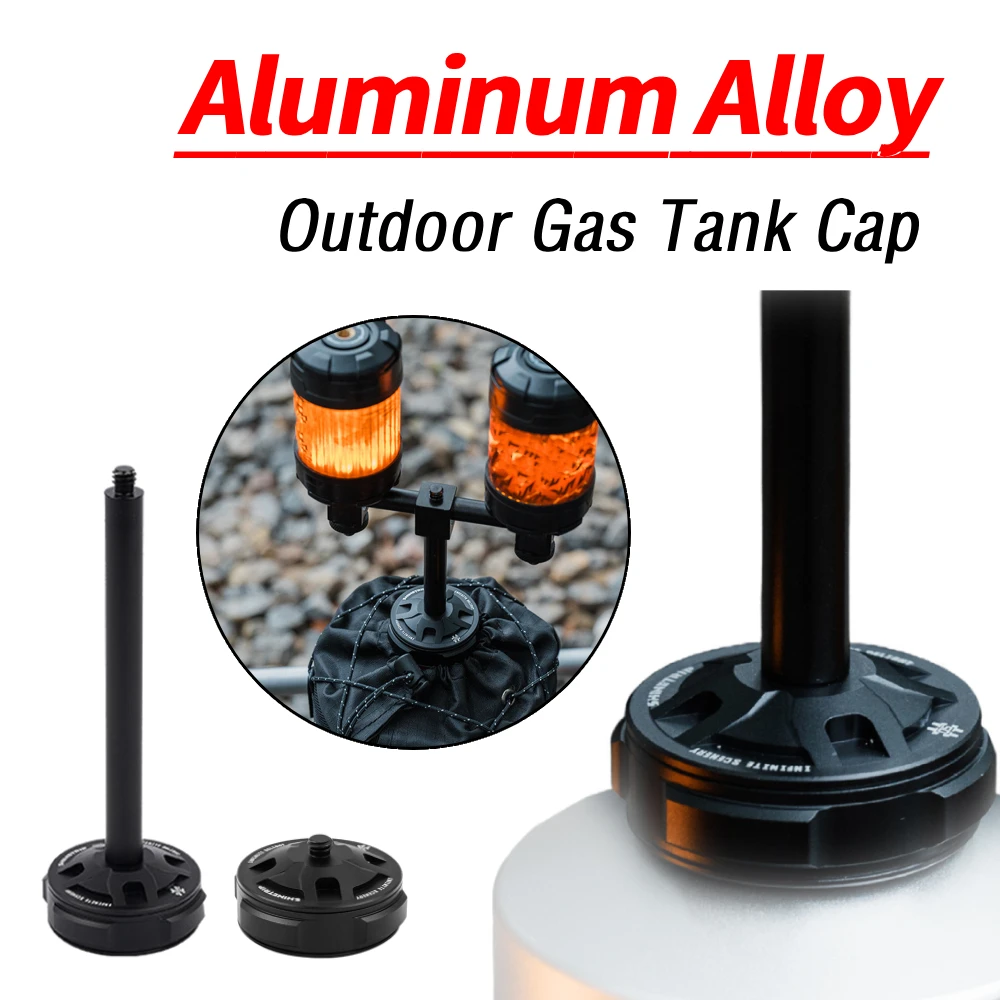 Aluminum Alloy Outdoor Gas Tank Cap with Expandable 1/4 Lamp Holder Connector Rod Flat Gas Canister for Camping Hiking Picnic