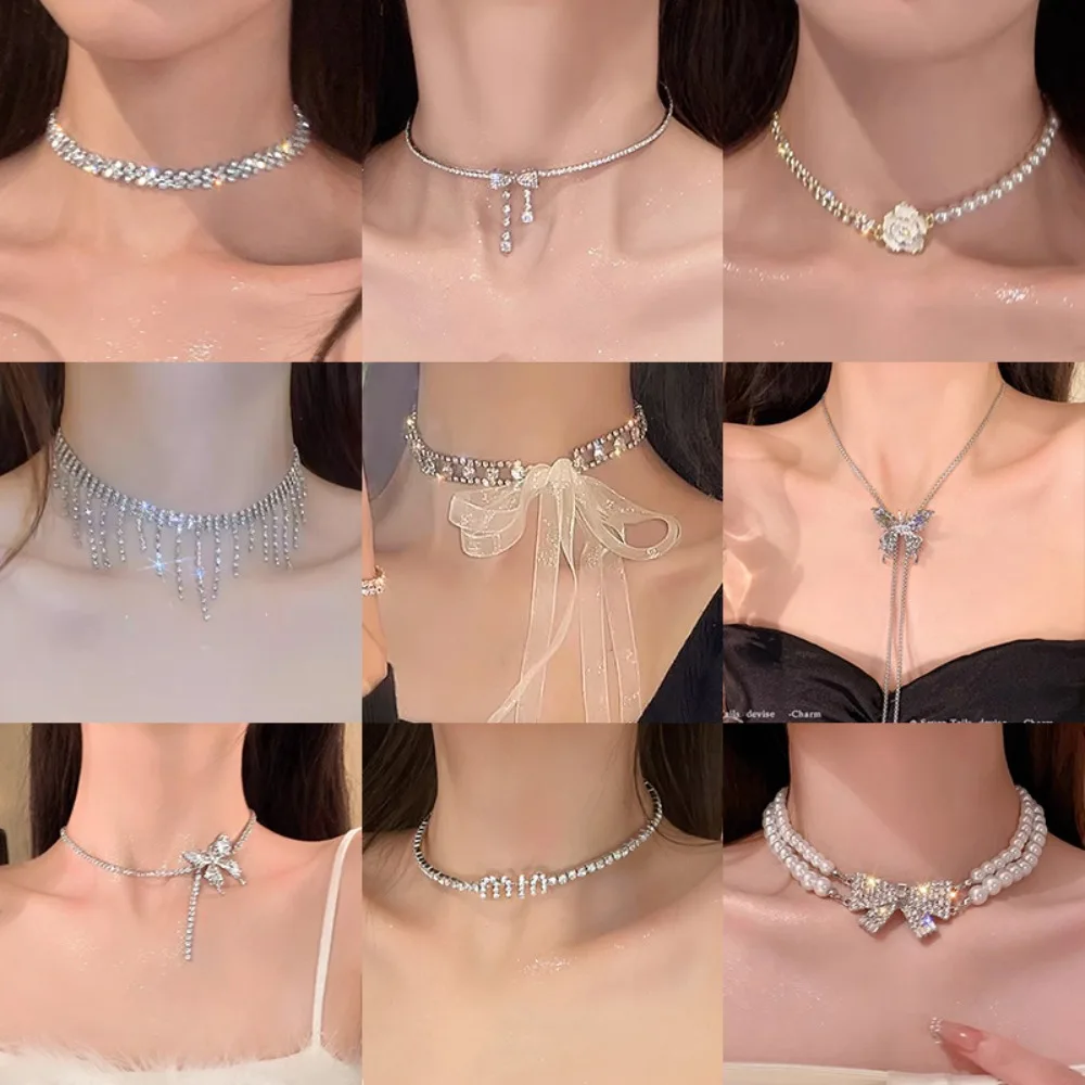 뜨거운 판매 스파클링 다이아몬드 목걸이 우아한 아름다운 웨딩 목걸이 매력적인 쇄골 체인 패션