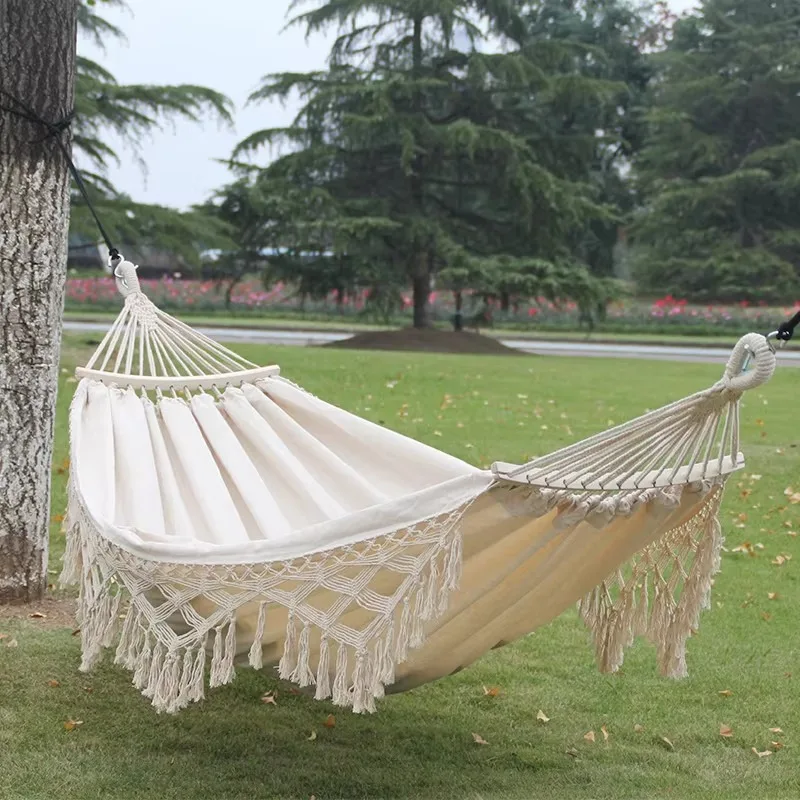

High End Double Hammock 2 Person Tassel Hammocks Swing Bed for Backyard