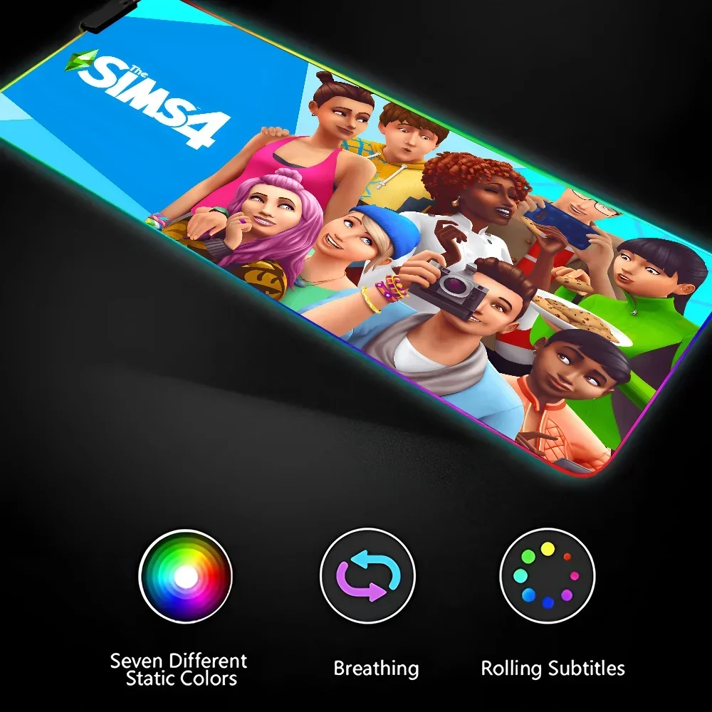 1 قطعة T-The Sims 4 Game XXL RGB وسادات ماوس الألعاب ملحقات الألعاب LED كبيرة