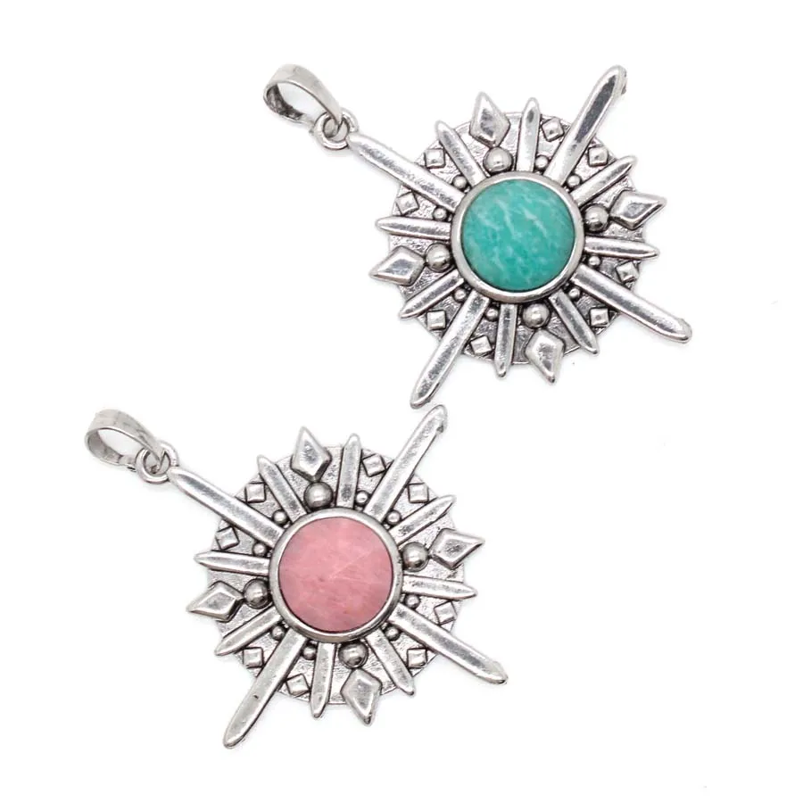 Charms Natural Healing Crystal Starlight Sun Stone Pendants For Women Amethyst Rose Quartz Agate Choice Pendant Men Jewelry