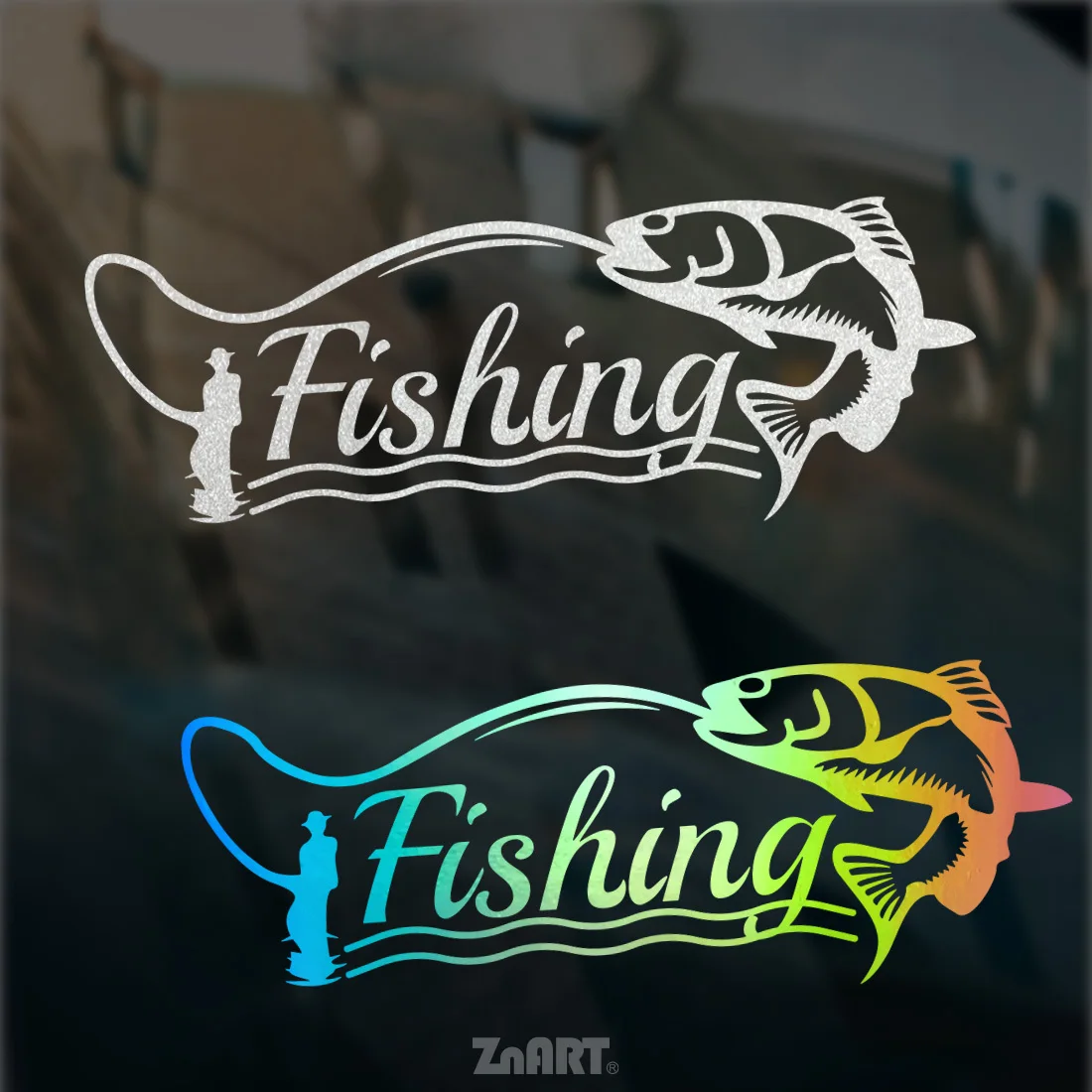 ZN ART Fishing-Themed Reflective Vinyl Stickers - with Fish Hook & Boat Shapes Scratch-Resurfacing Glossy for Trucks Motorcycles