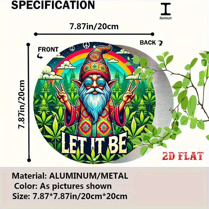 2D Flat - Groovy Round in a Hippie- a Rustic Metal Wall Art That Radiates Peaceful Vibes, Featuring a Colorful Design Decorating