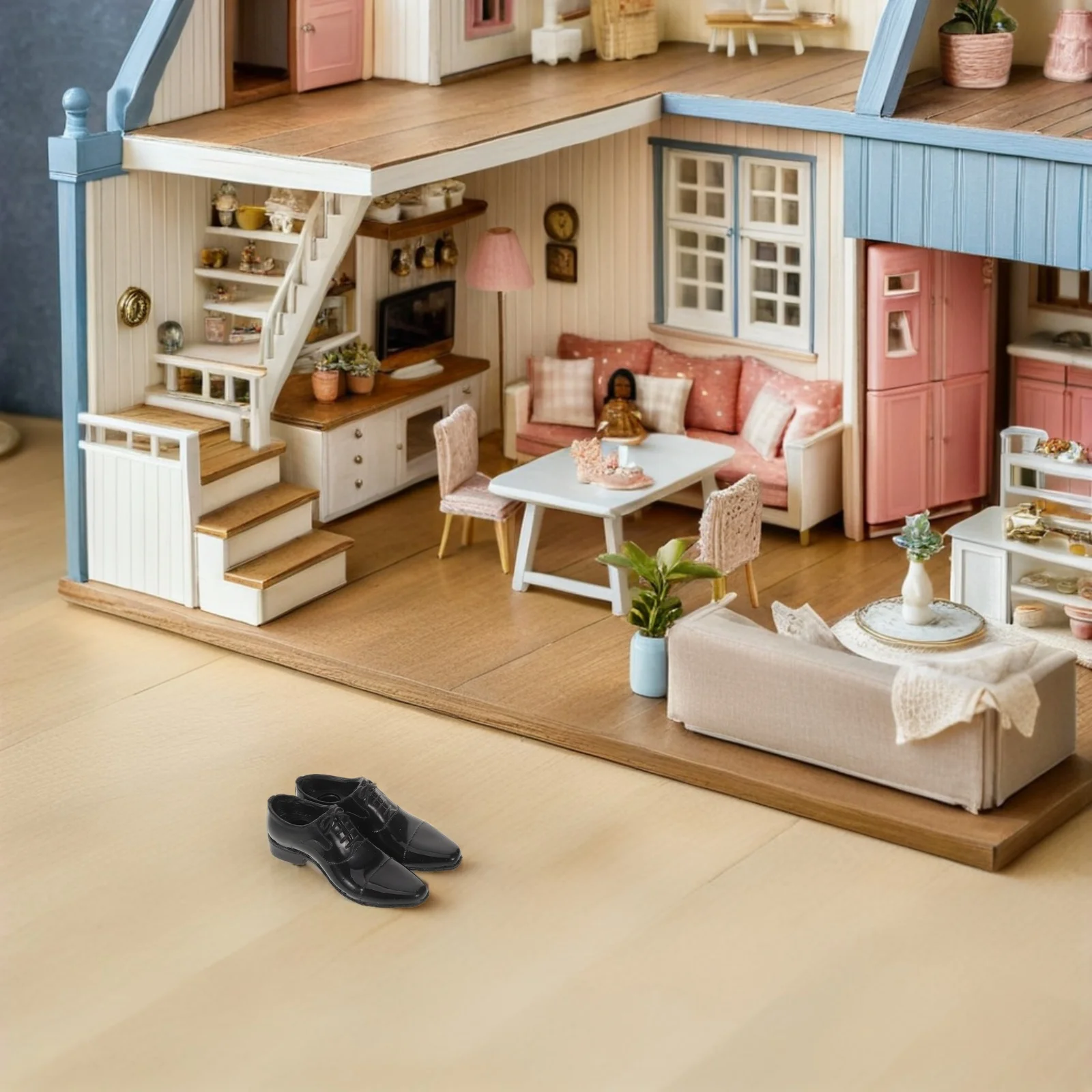 1 paar zwarte realistische actiefiguurschoenen met recht inzetstuk voor 12-inch soldaatfiguuroutfit miniatuurschoeiselaccessoires
