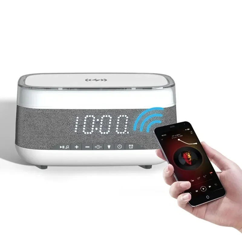 Speaker musik MP3 BT kreatif, kotak suara Speaker Bluetooth Caixa De Som dengan lampu warna-warni jam Alarm pengisi daya nirkabel