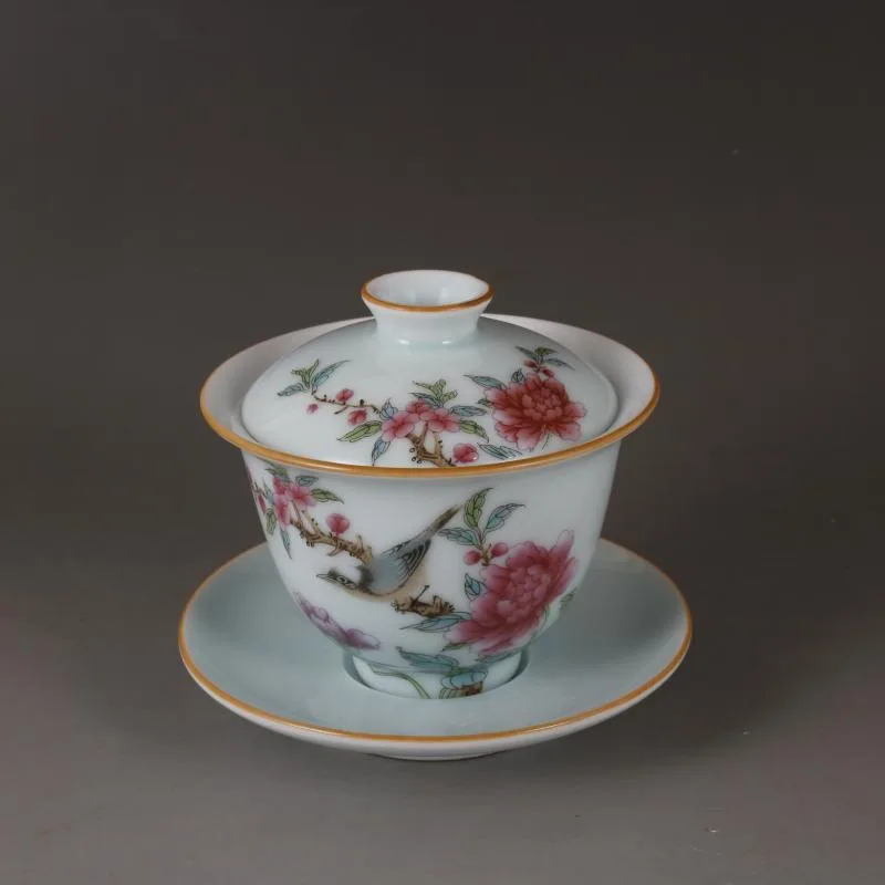 Qing Qianlong Famille rose porcelain Flower and Bird Pattern Bowl Teacup Antique Tea Ceremony Collection Crafts ornament