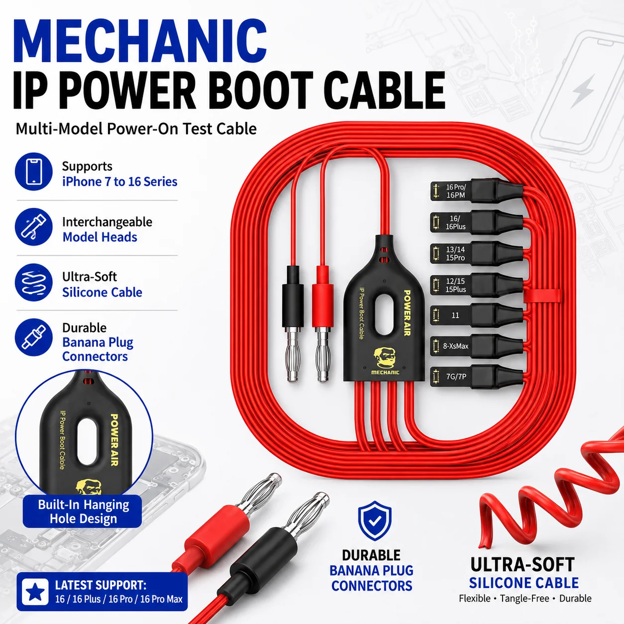 MECHANIC Phone Power Air Boot Line DC Supply Test Cable for iPhone7-16 Pro Max Motherboard Activation Repair Power Cord Tool Kit