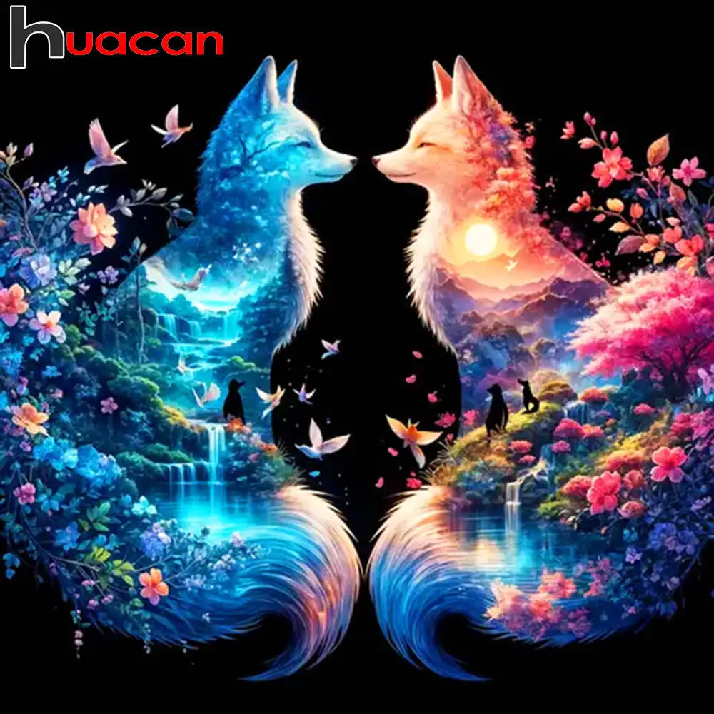 Huacan Volldiamantgemälde Fuchs Blume Diamant Mosaik Tier Komplettset Bild von Strasssteinen