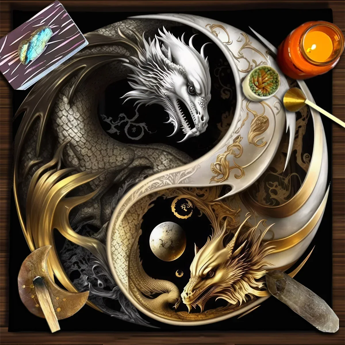 50/75/110/137cm Tarot mat Mystical Sun Moon Tarot Card Tablecloth Ice Fire Phoenixes Tarot Readings Cloth Witch Altar Cloth Home